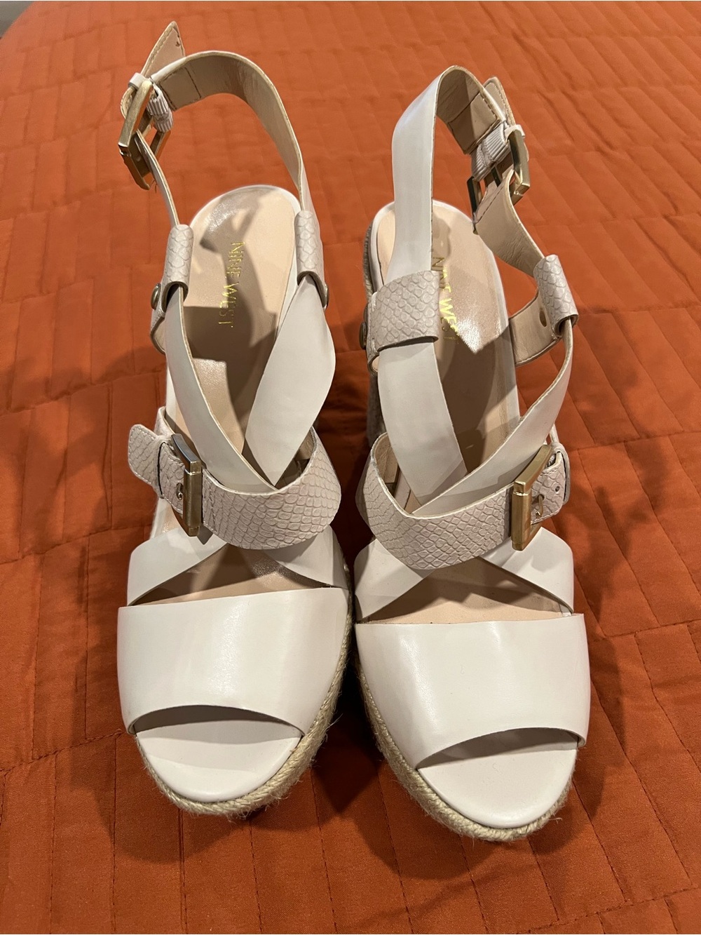 Nine West Women's Beige Strappy Wedge Sandals - Neutral Espadrille Style